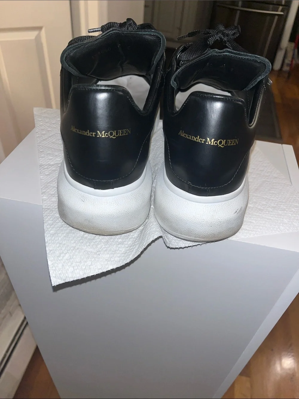 Alexander McQueen Black Leather Sneakers with White Platform Sole